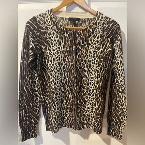 J. Crew jackie 100% merino Animal Print Cardigan XS wool knit button up sweater
